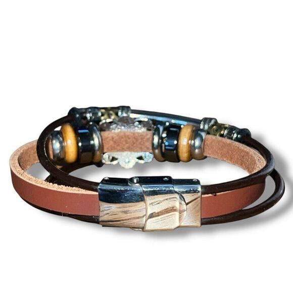 Bundle Sale 3 for $15 | Leather Triple Strand Bracelet with Stainless Steel Clas - Picture 4 of 7